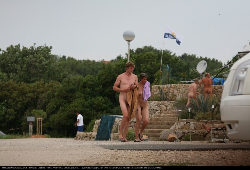 Nudism Family Indian Summer Painting photo gallery - Nudists relax beautifully—a sight to behold