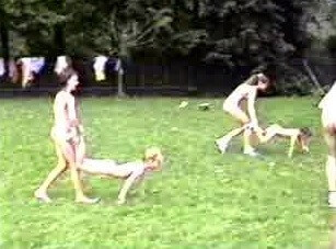 A nudist gathering at the stadium and sports - There are many politicians among nudists